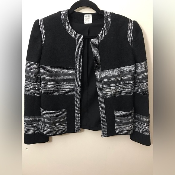 L'AGENCE Womens Wool Blend Black Boucle Striped Fitted Blazer Jacket Size 4 - Picture 4 of 15